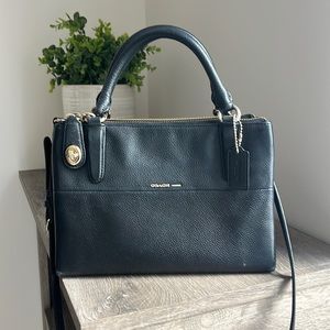 Coach Black Leather Handbag with Removable Crossbody Strap, Gold Hardware